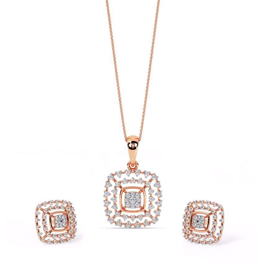 Diamond Set Product 14 Karat Yellow Gold Anshi Diamond Pendant Set