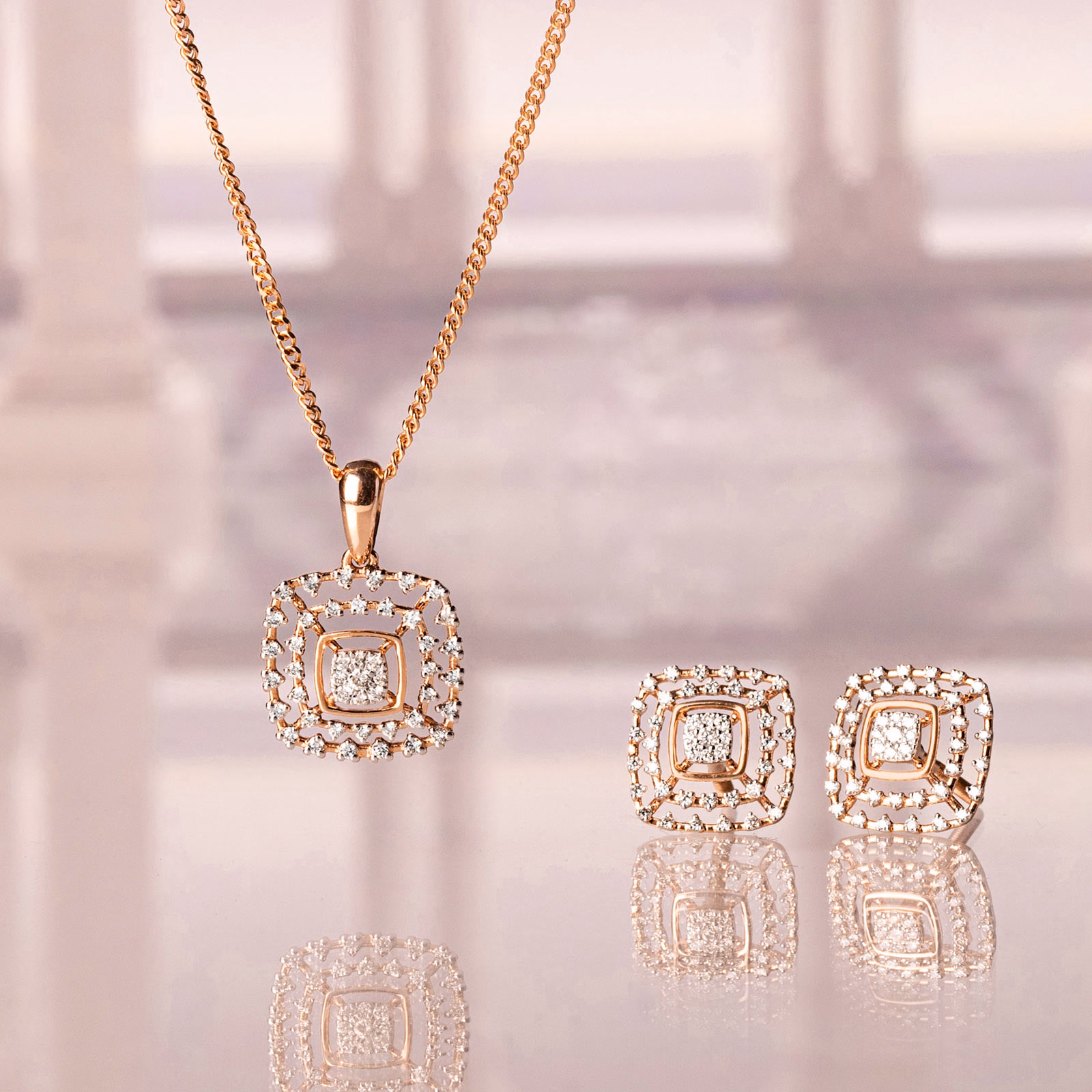 Diamond Set Product 14 Karat Yellow Gold Anshi Diamond Pendant Set