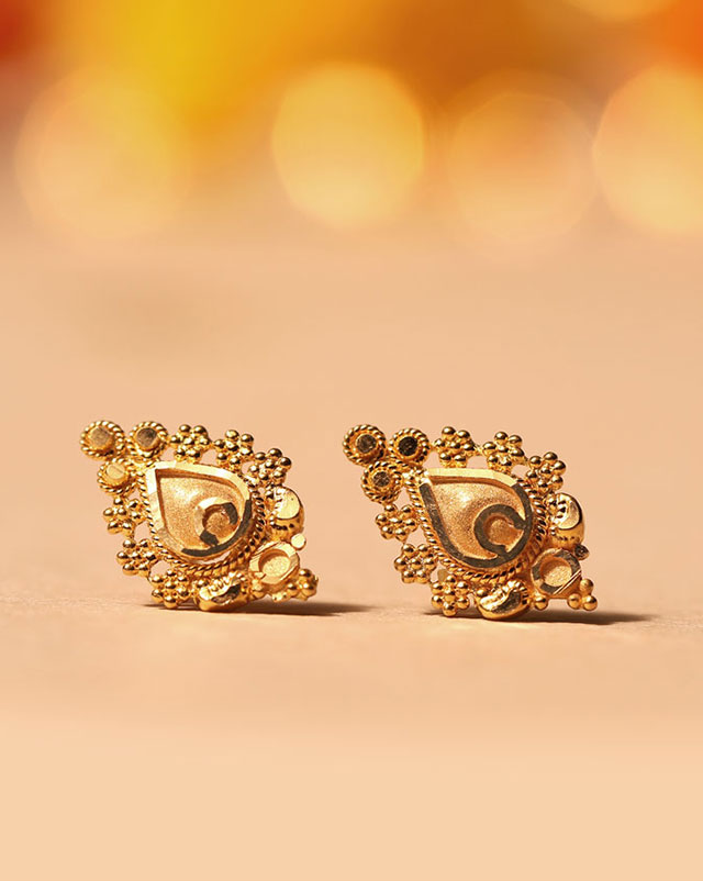 Gold Earrings 22 Karat Yellow Gold Urmi 22KT Gold Stud Earrings