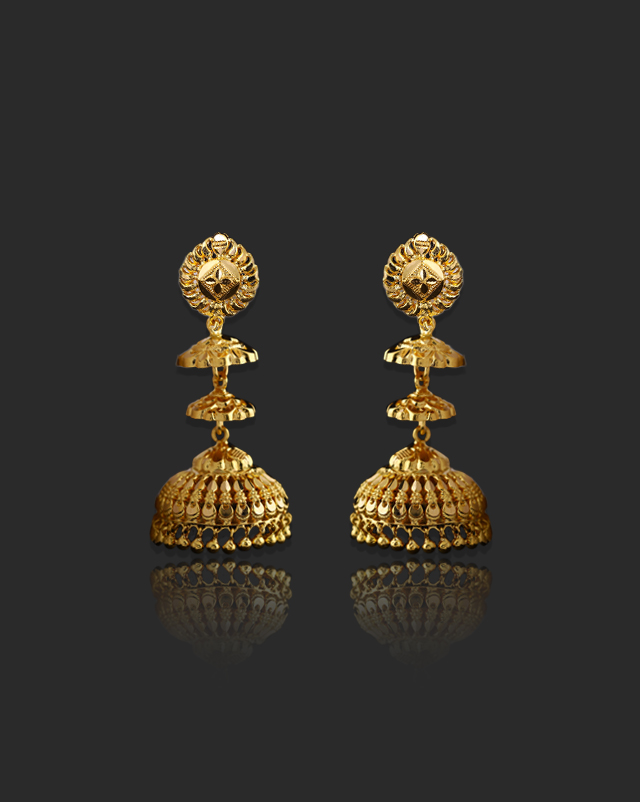Gold Earrings 22 Karat Yellow Gold Vrinda 22Kt Gold Jhumkas