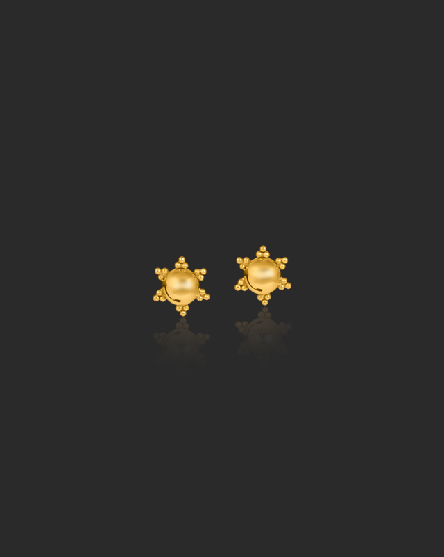 Gold Earrings 22 Karat Yellow Gold Heral Beaded Gold Stud Earrings