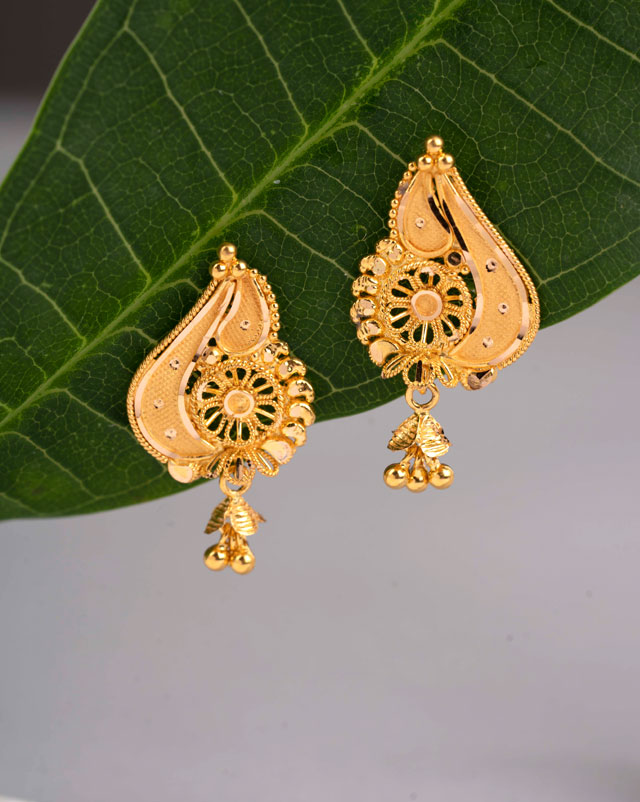 Gold Earrings 22 Karat Yellow Gold Jharna Gold Drop Earrings