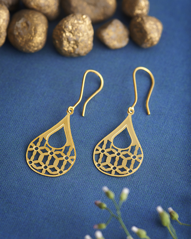 Gold Earrings 22 Karat Yellow Gold Dipti 22KT Gold Trendy Delicate Earrings