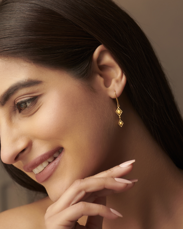 Gold Earrings 22 Karat Yellow Gold Yatika Geometric 22Kt Gold Earring