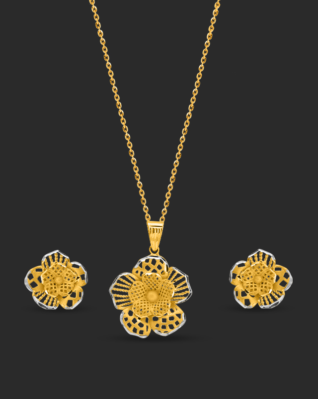 Gold Sets 22 Karat Yellow Gold Blossom 22Kt Gold Pendant Sets