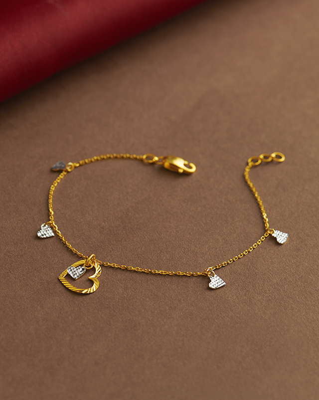 Gold Bracelets 22 Karat Yellow Gold Amor 22Kt Gold Matching Set, Charm Bracelet