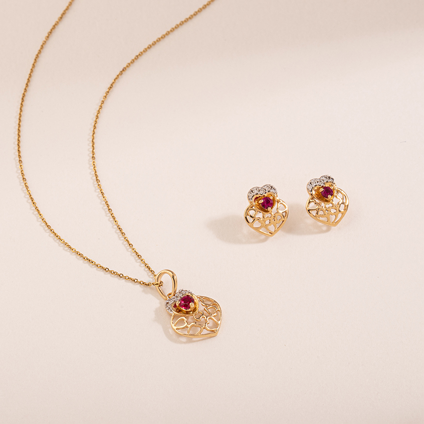Alluring Ruby Heart Matching Set