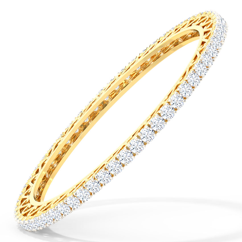 Solitaire Bangles 18 Karat Yellow Gold Glitzy Solitaire Bangle