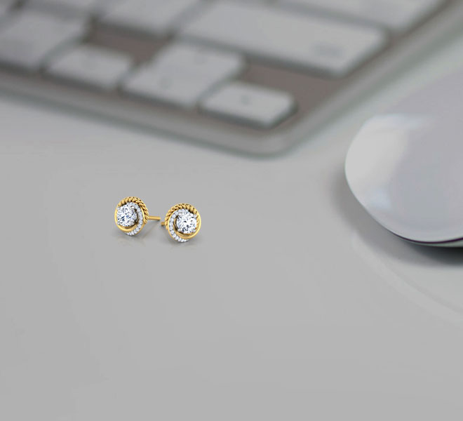 Solitaire Earrings 18 Karat Two Tone Gold Cyra Solitaire Stud Earrings