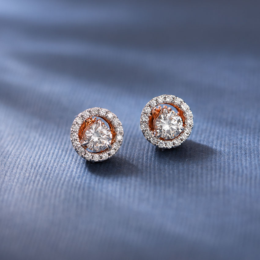 Glitter Halo Solitaire Stud Earrings