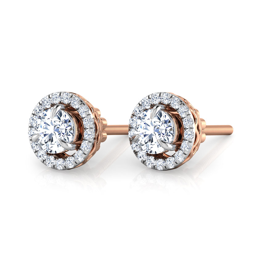 Glitter Halo Solitaire Stud Earrings