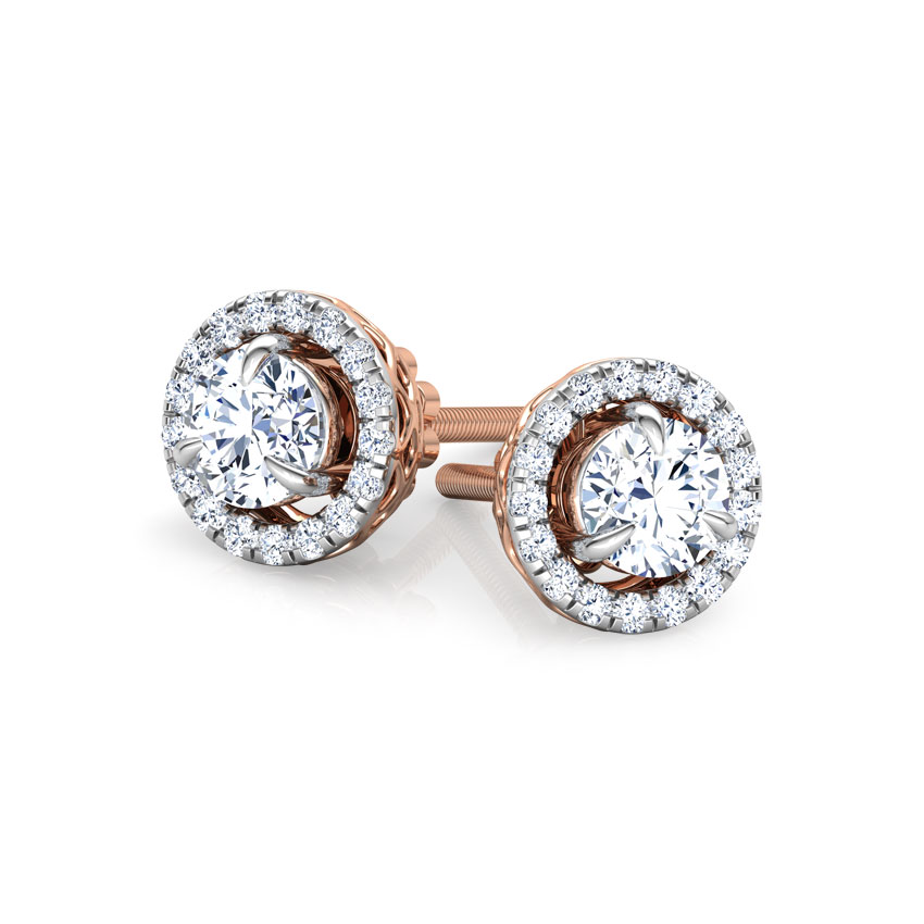 Glitter Halo Solitaire Stud Earrings