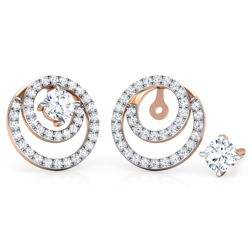 Solitaire Earrings 14 Karat Rose Gold Shimmer Encircle Solitaire Stud Earrings