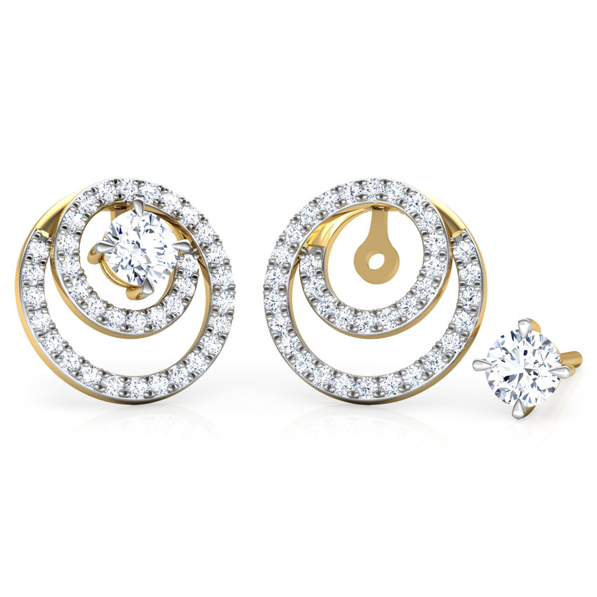 Solitaire Earrings 18 Karat Yellow Gold Shimmer Encircle Solitaire Stud Earrings