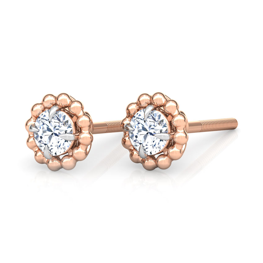 Solitaire Earrings 18 Karat Rose Gold Glow Halo Solitaire Stud Earrings