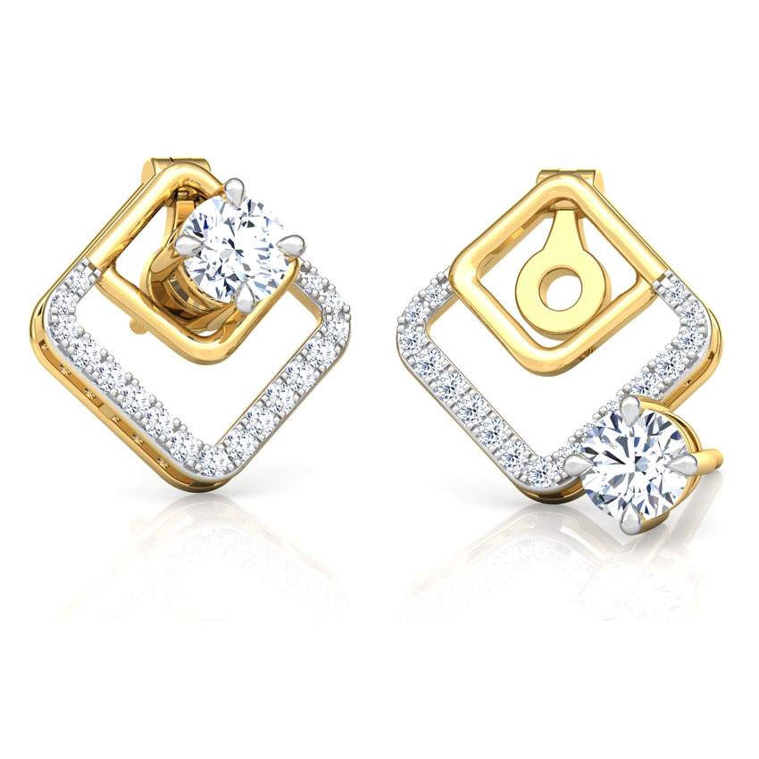 Solitaire Earrings 14 Karat Yellow Gold Gleam Quad Solitaire Stud Earrings