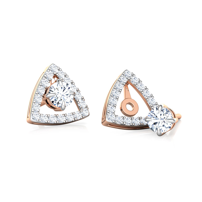 Solitaire Earrings 18 Karat Rose Gold Shine Trigon Solitaire Stud Earrings