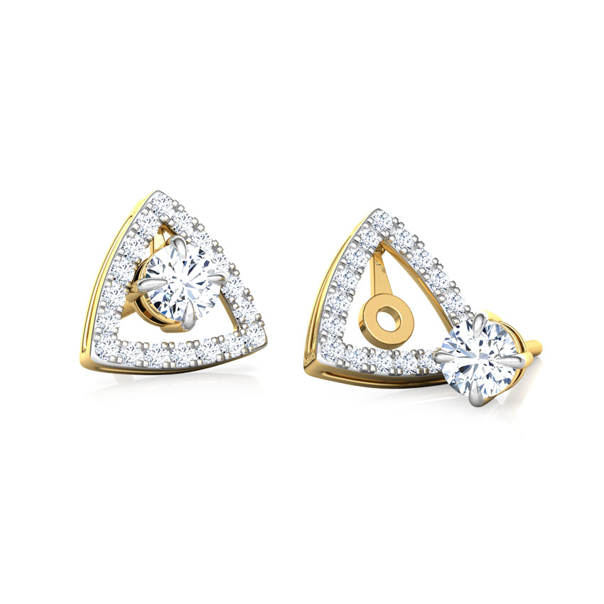 Solitaire Earrings 14 Karat Yellow Gold Shine Trigon Solitaire Stud Earrings