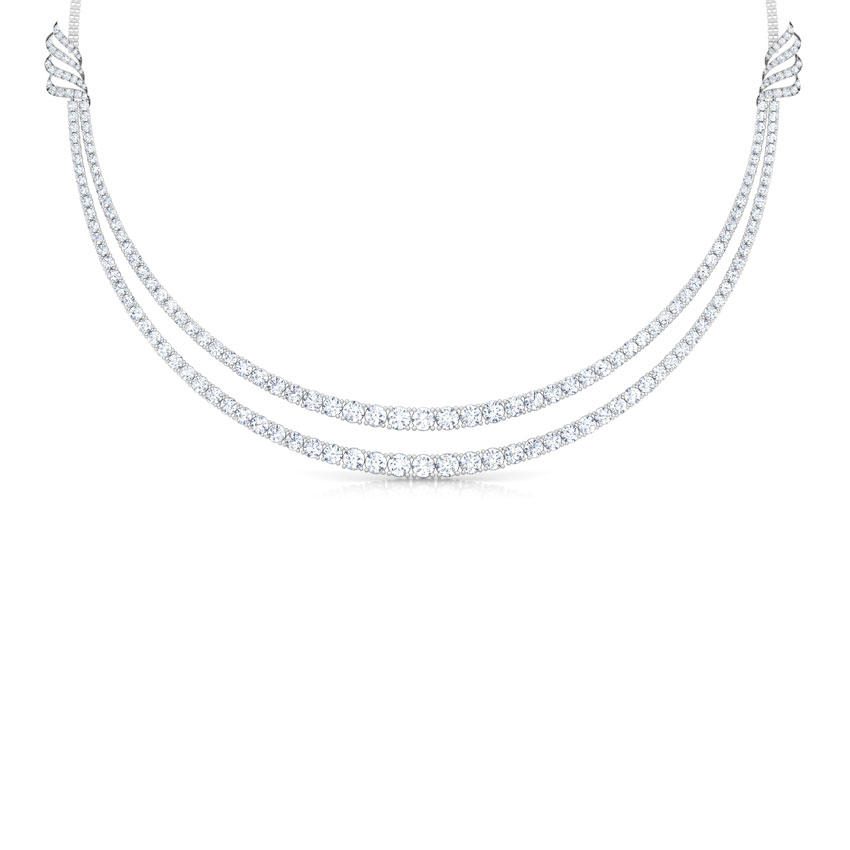 Solitaire Necklaces 18 Karat White Gold Two Line Brooch Solitaire Necklace