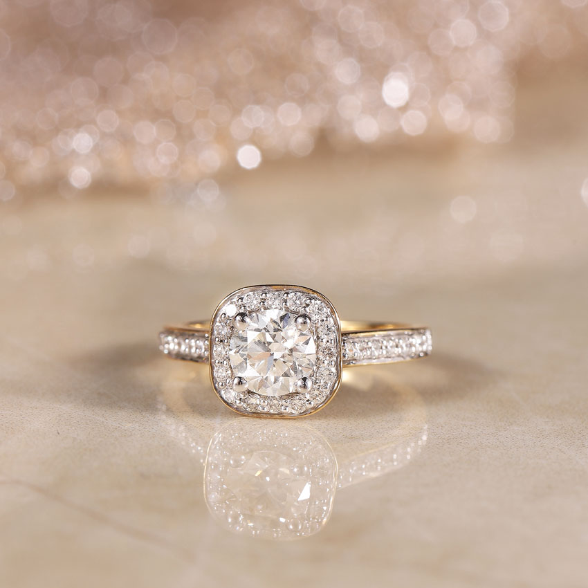 Solitaire Rings 14 Karat Yellow Gold Iona Halo Solitaire Ring