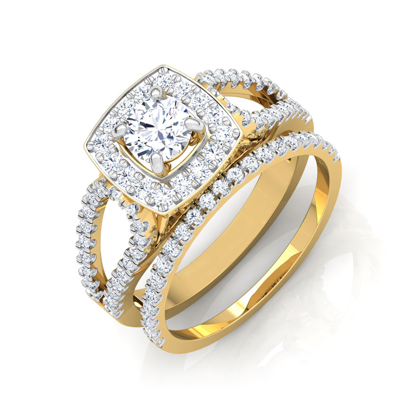 Solitaire Rings 18 Karat Yellow Gold Glaze Solitaire Bridal Ring Set