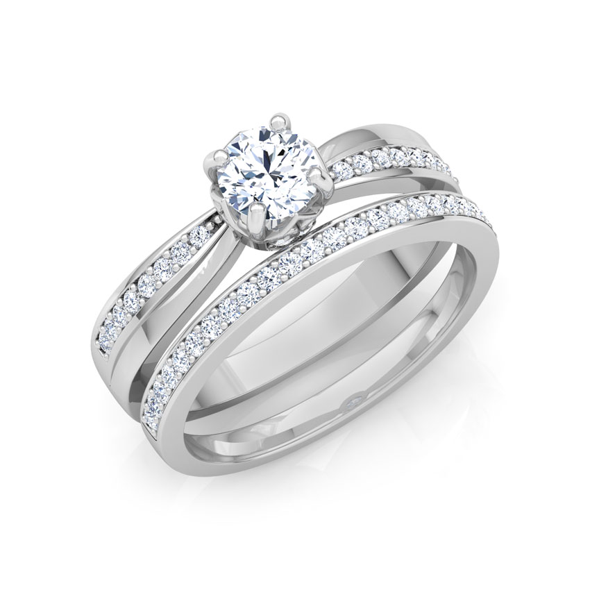 Solitaire Rings 18 Karat White Gold Glitter Solitaire Bridal Ring Set