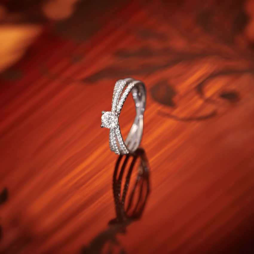 Solitaire Rings 18 Karat White Gold Serene Streaks Solitaire Ring