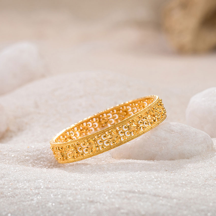 Gold Bangles 22 Karat Yellow Gold Bead Patterned Gold Bangle