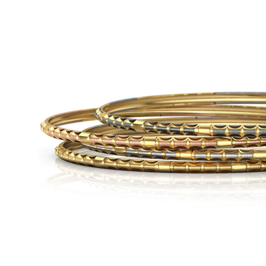 Four Tone Grooved Gold Bangle Set of 4