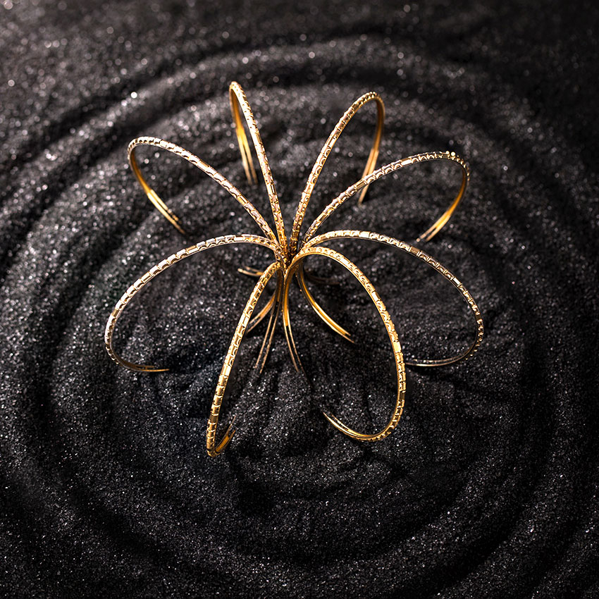 Four Tone Grooved Gold Bangle Set of 4