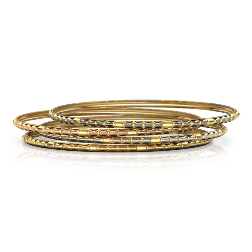 Four Tone Grooved Gold Bangle Set of 4