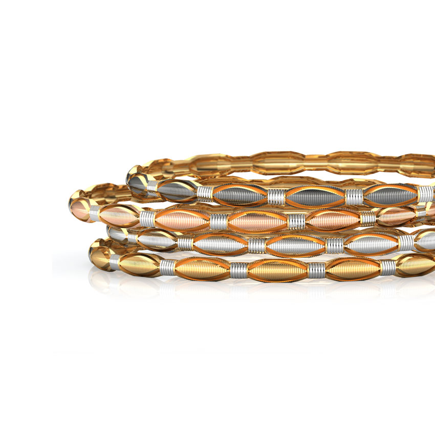 Four Tone Textured Gold Bangle Set of 4