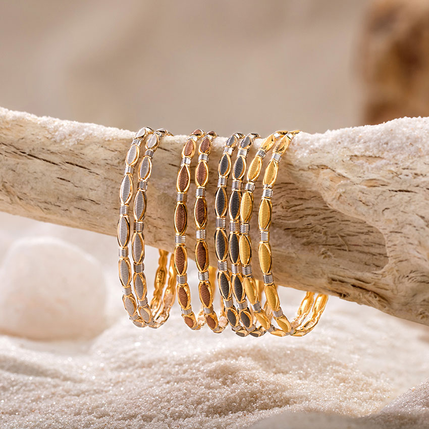 Four Tone Textured Gold Bangle Set of 4