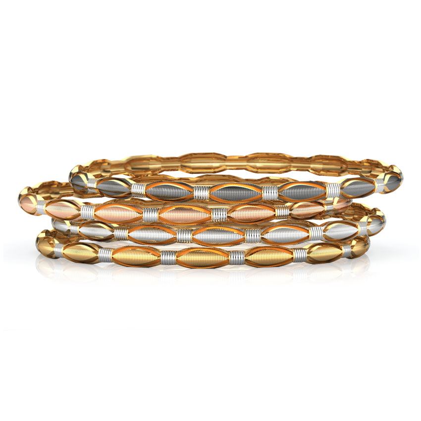 Four Tone Textured Gold Bangle Set of 4