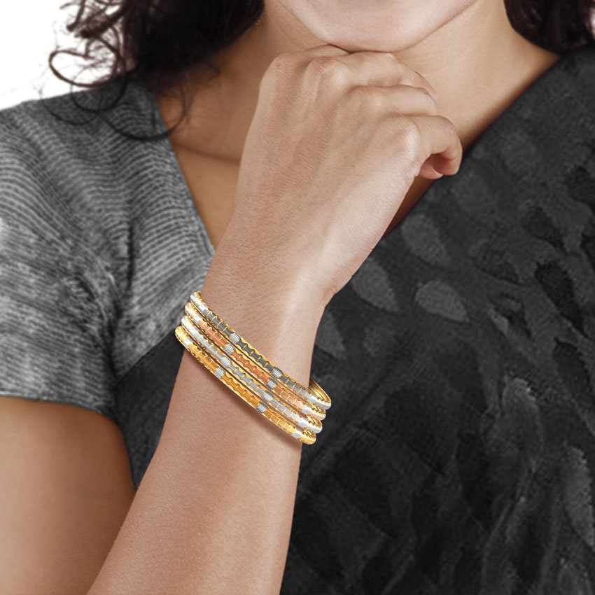 Four Tone Gold Bangle Set of 4