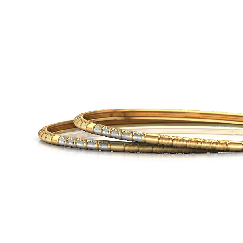 Two Tone Grooved Gold Bangle Set of 2