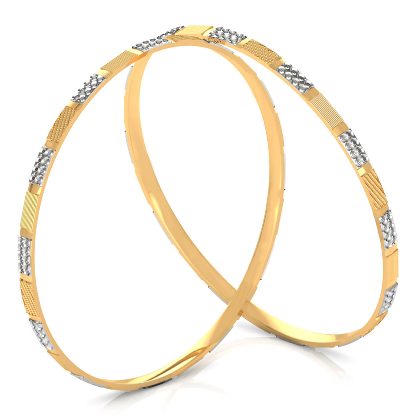 Tri-Block Design Gold Bangle Set of 2