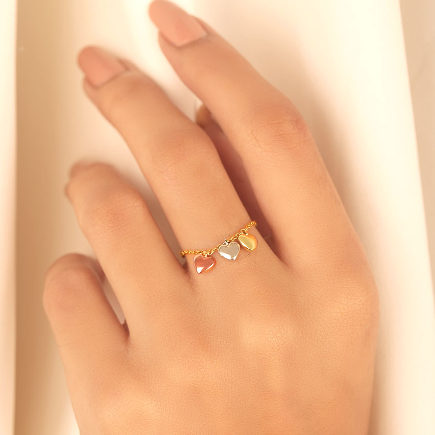 Dangling Hearts Gold Flexi Ring