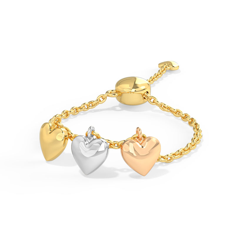 Dangling Hearts Gold Flexi Ring