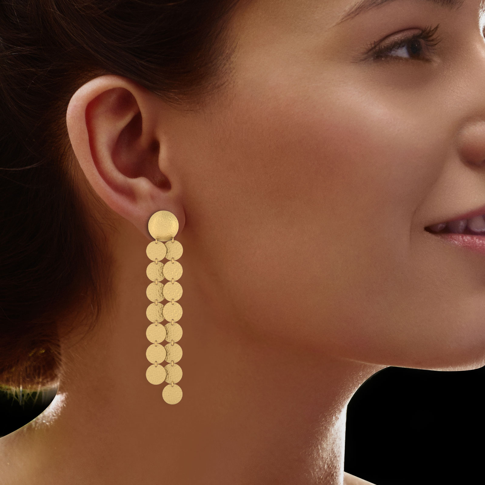 Gold Earrings 22 Karat Yellow Gold Clarinda Hammered Drop Earrings