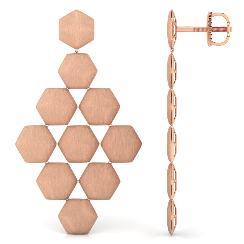 Gold Earrings 18 Karat Rose Gold Stacy Stamped Drop Earrings