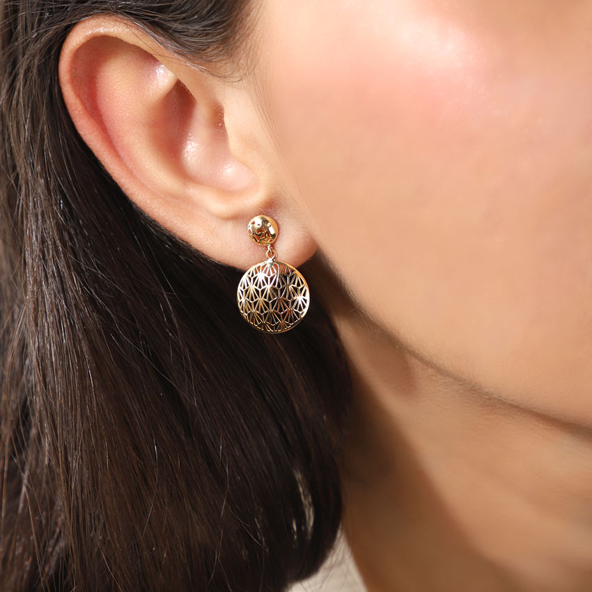 Gold Earrings 18 Karat Yellow Gold Amber Cutout Drop Earrings