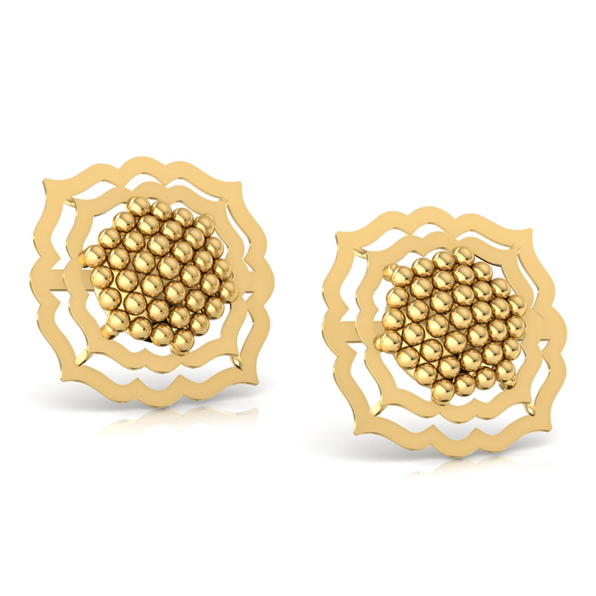 Gold Earrings 22 Karat Yellow Gold Framed Jharokha Stud Earrings