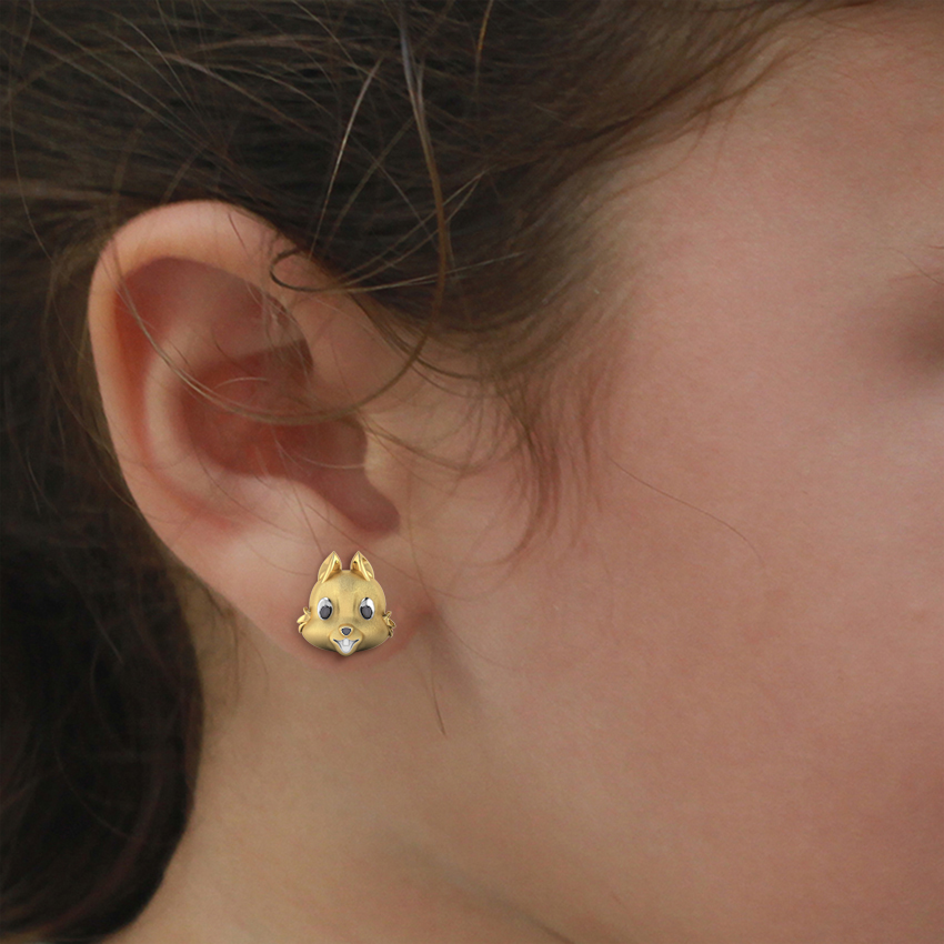 Gold Earrings 18 Karat Yellow Gold Belva Bunny Kids' Gold Earrings