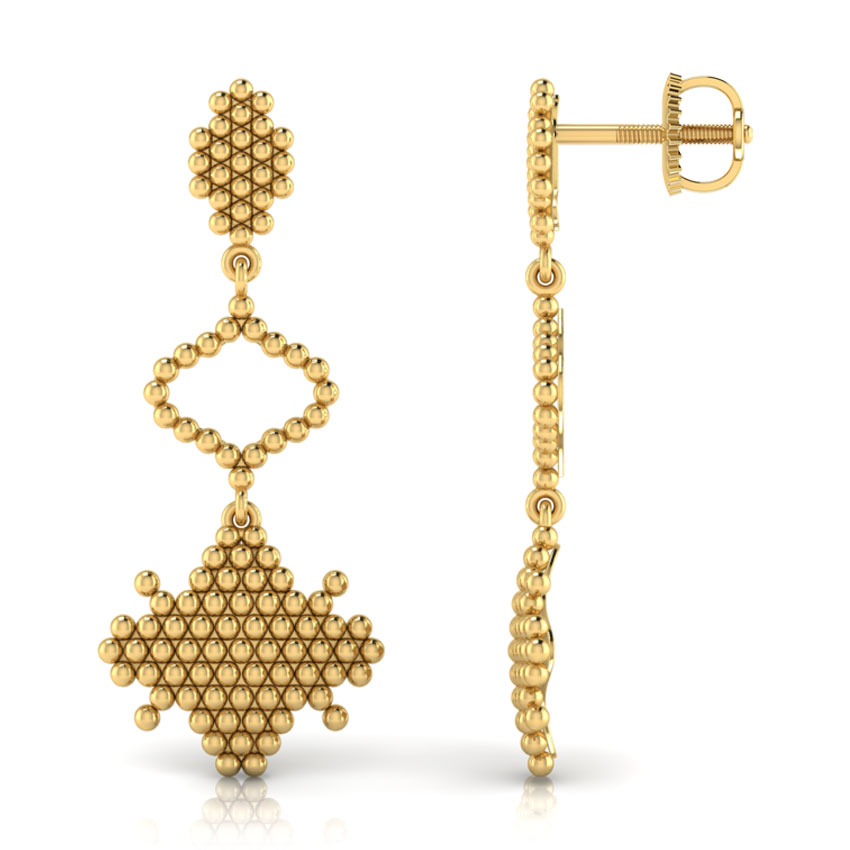 Gold Earrings 22 Karat Yellow Gold Artistic Jharokha Drop Earrings