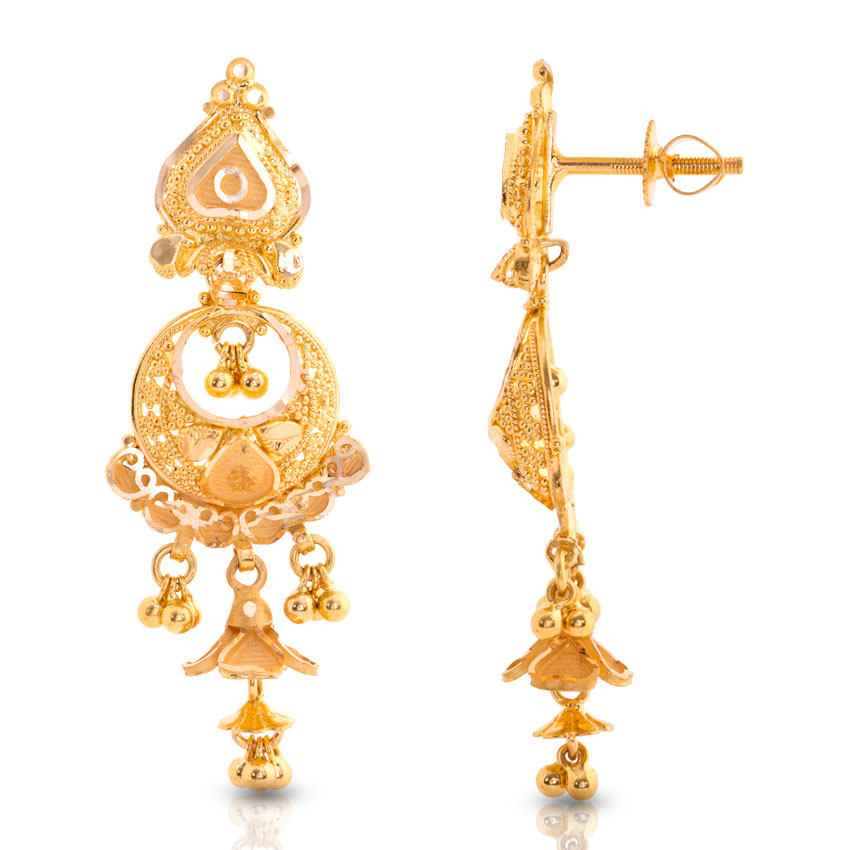 Gold Earrings 22 Karat Yellow Gold Taruni Floral Chand Bali