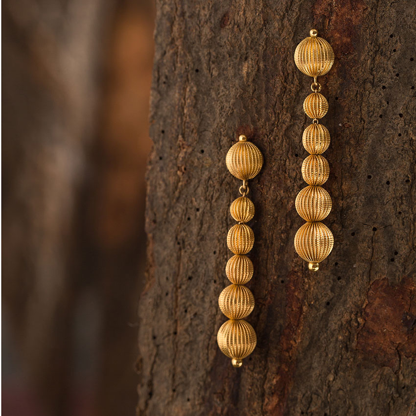 Six Beads Gold Drop Earrings