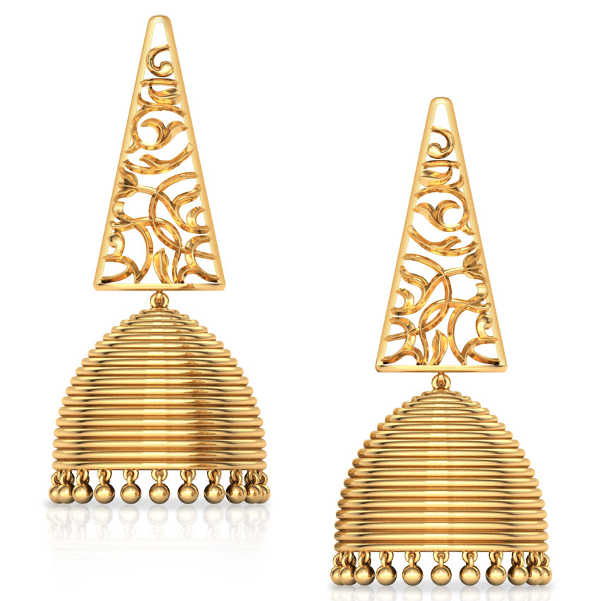 Triangular Filigree Gold Jhumkas
