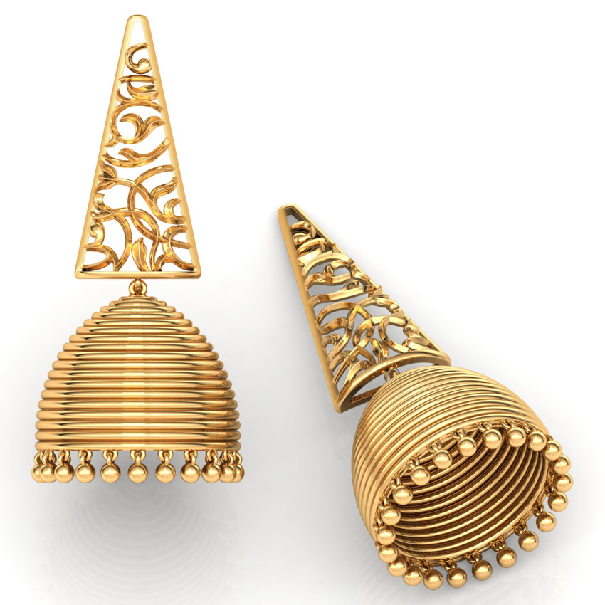Triangular Filigree Gold Jhumkas
