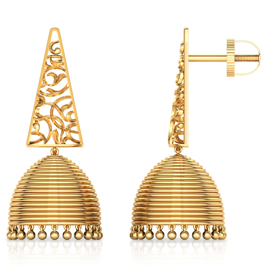 Triangular Filigree Gold Jhumkas